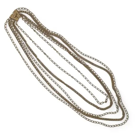 Crown Trifari Multi Strand Chain Statement Necklace Gold Tone 5 Chains Vintage - Picture 2 of 10